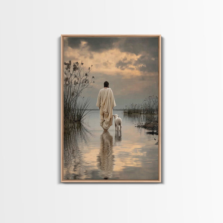 Evening Shepherd Hope – Framed Canvas Print – Christian Art Canvas – Christian Wall Art – Jesus Painting – Christian Christmas Art – Subtle