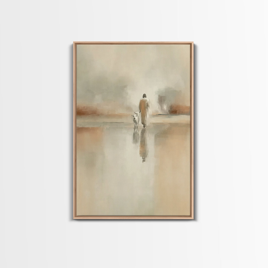 Silent Meadow Walk – Framed Canvas Print – Christian Art Print – Jesus Painting – Modern Christian Art – Pastoral Scenery – Christian Chris