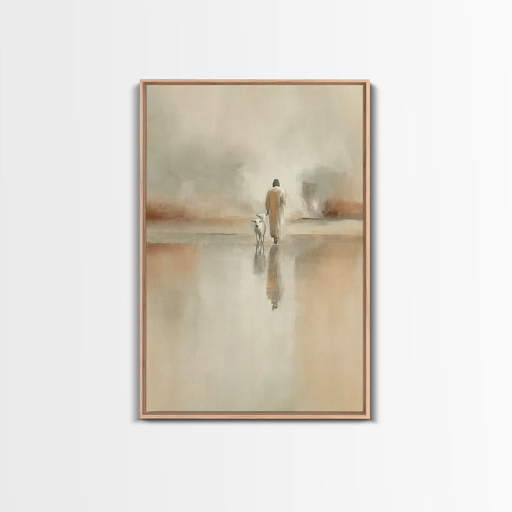 Silent Meadow Walk – Framed Canvas Print – Christian Art Print – Jesus Painting – Modern Christian Art – Pastoral Scenery – Christian Chris