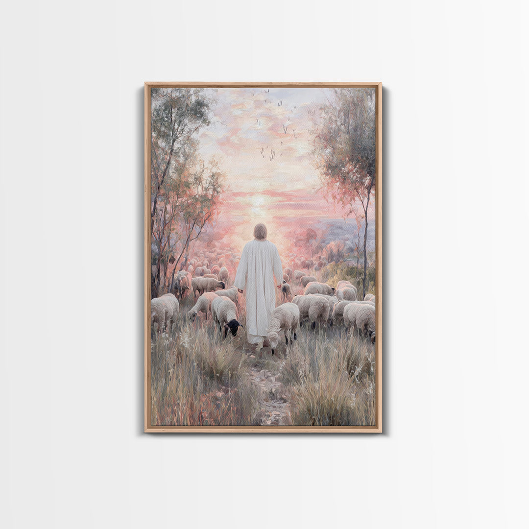 Radiant Shepherd Glow – Framed Canvas Print – Christian Wall Art – Jesus Painting – Christian Art Canvas – Vintage Christian Art – Christia