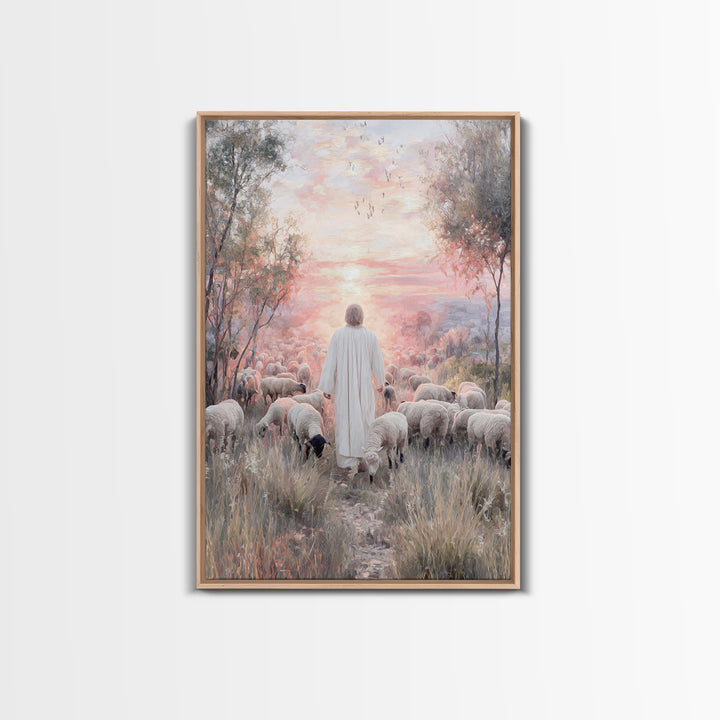 Radiant Shepherd Glow – Framed Canvas Print – Christian Wall Art – Jesus Painting – Christian Art Canvas – Vintage Christian Art – Christia