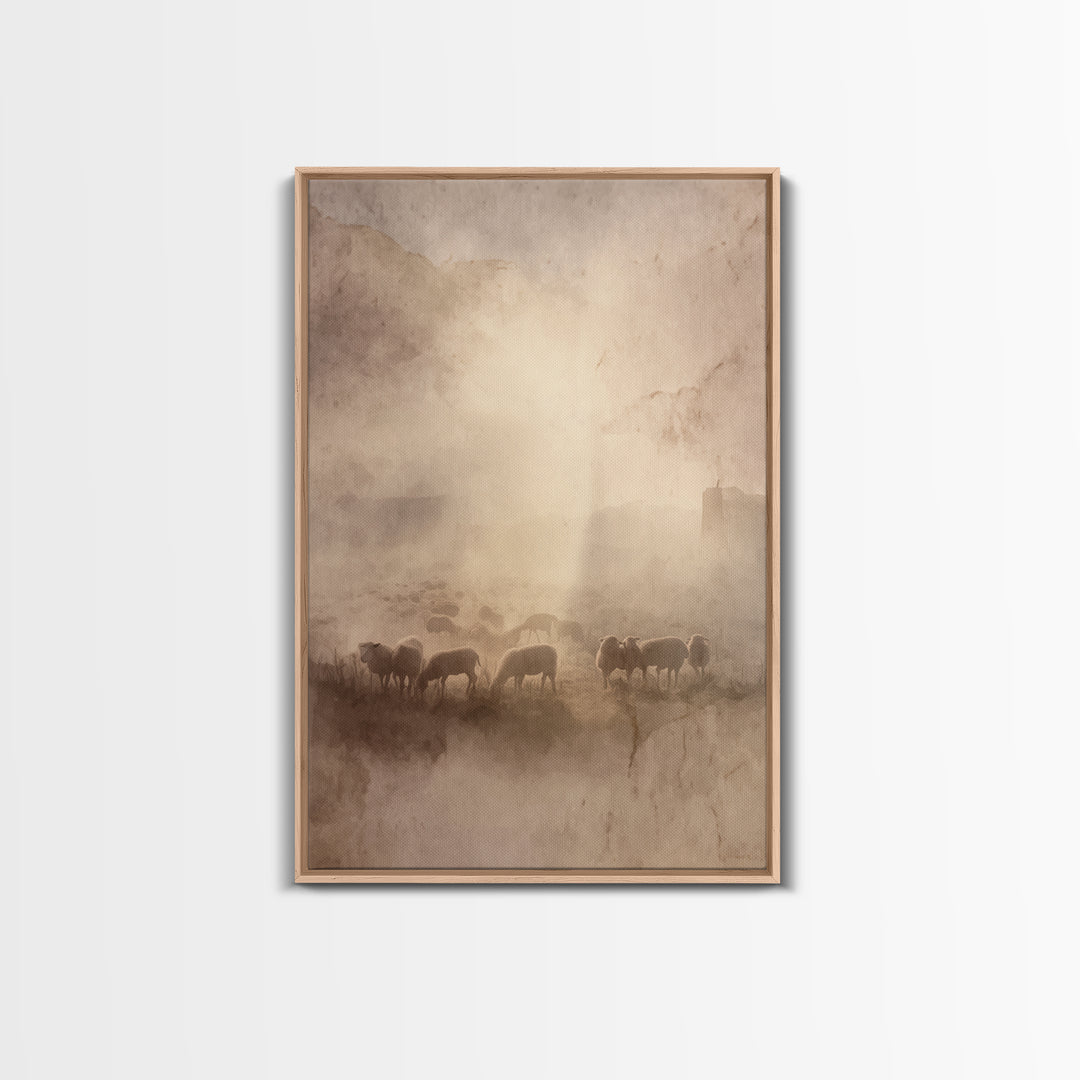 Morning Flock Rising – Framed Canvas Print – Christian Art Canvas – Subtle Christian Art – Christian Wall Art – Jesus Painting – Christian