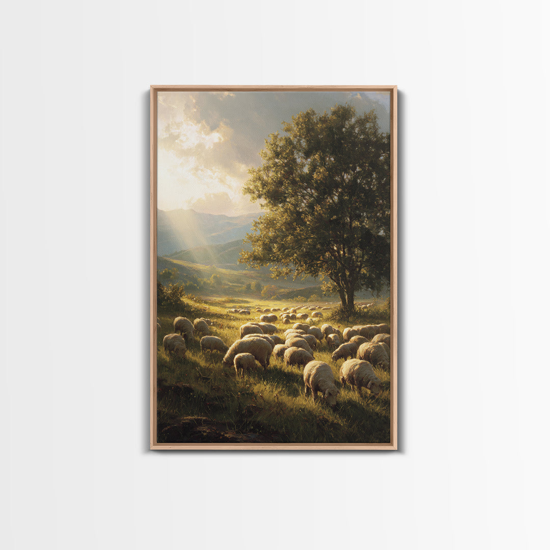 Dawn Of The Shepherds – Framed Canvas Print – Christian Wall Art – Christian Art Canvas – Christian Christmas Art – Pastoral Scenery – Chri