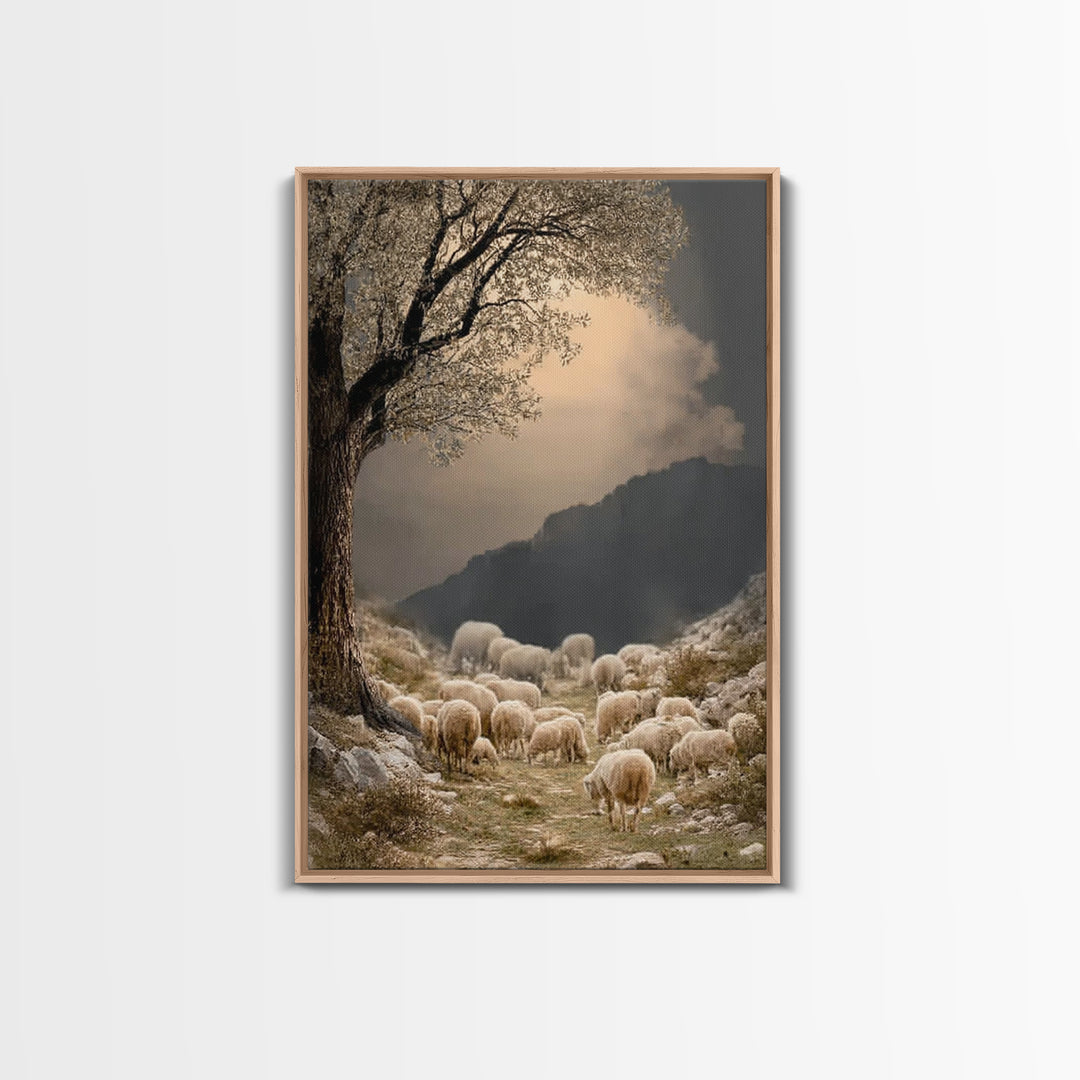 Olive Path Grace – Framed Canvas Print – Christian Wall Art – Christmas Art – Christian Art Canvas – Vintage Christian Art – Christian Deco
