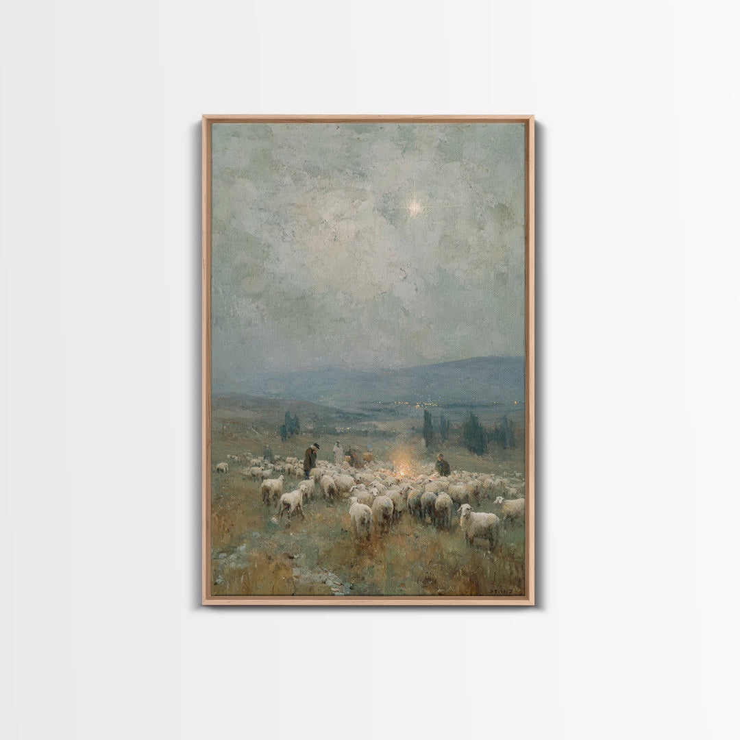 Bethlehem Horizon Star – Framed Canvas Print – Christian Wall Art – Christian Christmas Art – Christian Art Canvas – Pastoral Scenery – Chr