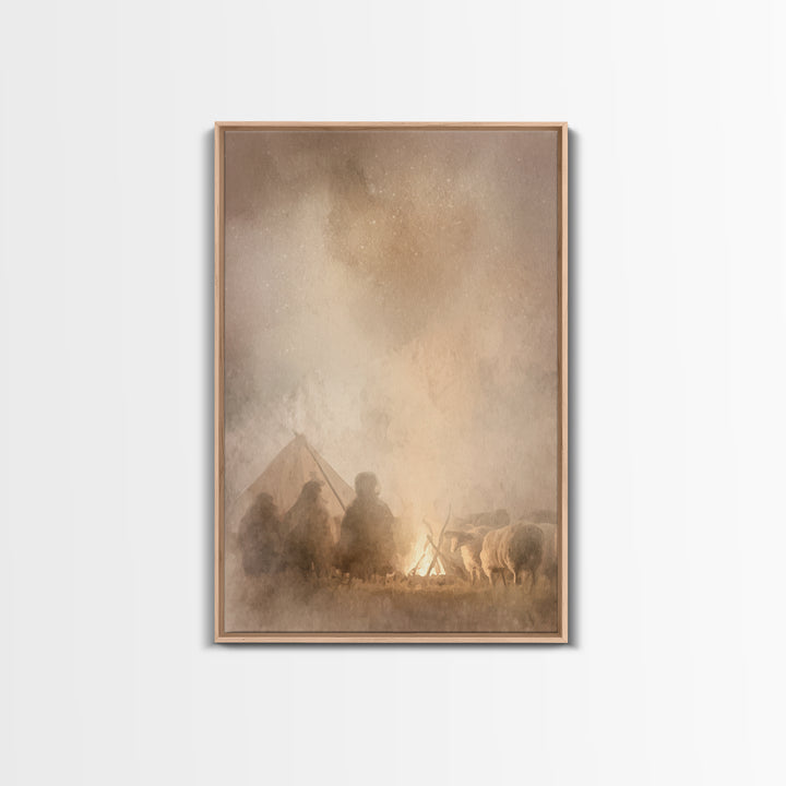Shepherds Of Light – Framed Canvas Print – Christian Wall Art – Christian Art Canvas – Jesus Christmas Art – Pastoral Scenery – Christmas A