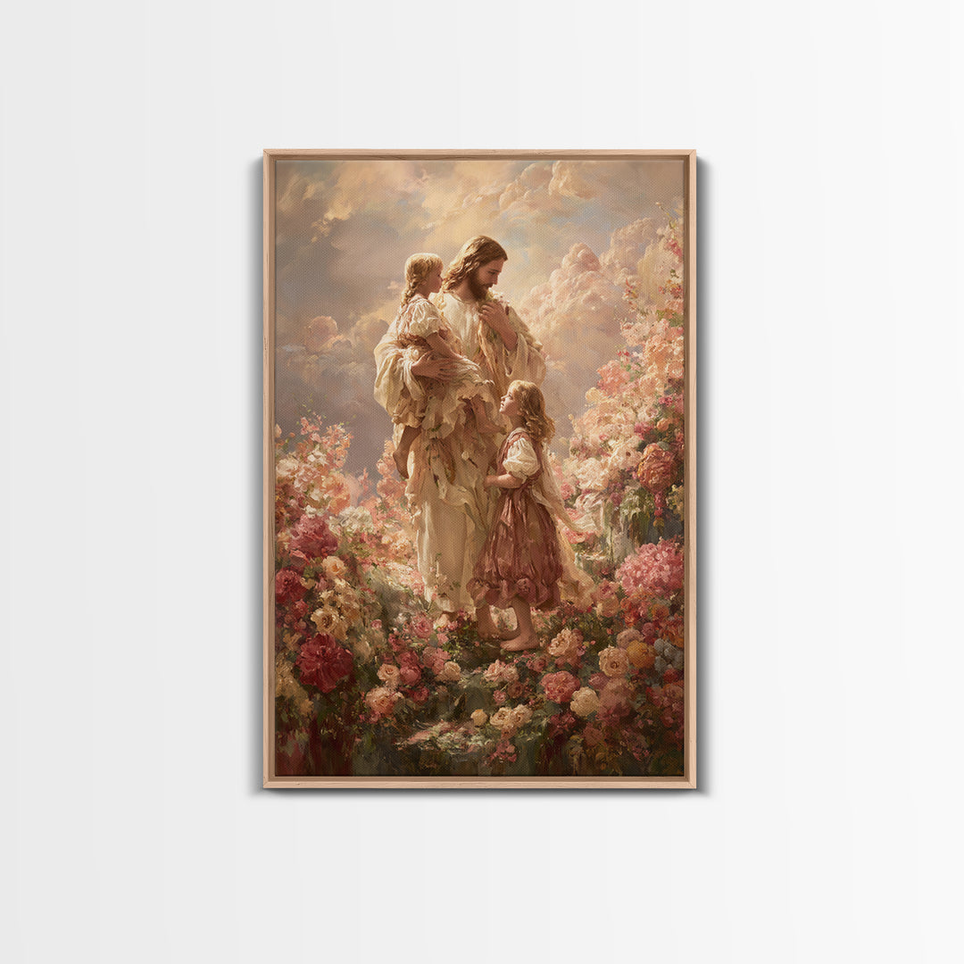 Children Of Heaven – Framed Canvas Print – Jesus Painting – Christian Wall Art – Large Christian Painting – Christian Art Canvas – Vintage