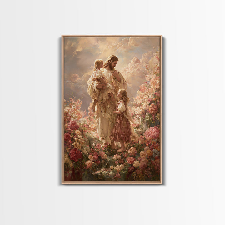 Children Of Heaven – Framed Canvas Print – Jesus Painting – Christian Wall Art – Large Christian Painting – Christian Art Canvas – Vintage
