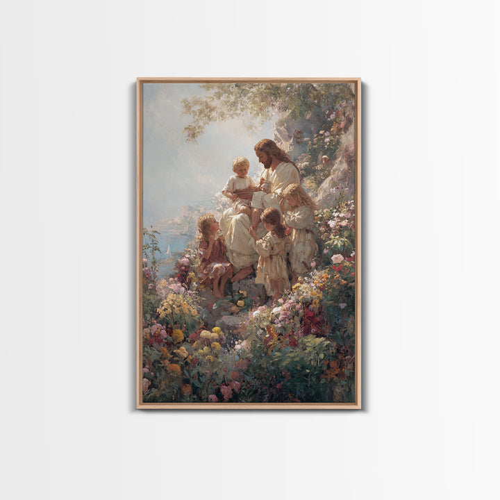 Meadow Of Grace, Framed Canvas Print, Christian Art Canvas, Jesus Painting, Christian Wall Art, Modern Christian Painting, Christian Art