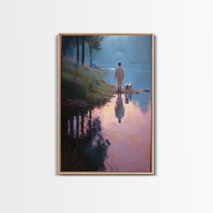 Shepherd’s Gentle Walk | Framed Canvas Print | Christian Wall Art | Jesus Painting | Christian Art Canvas | Modern Christian Art | Christma