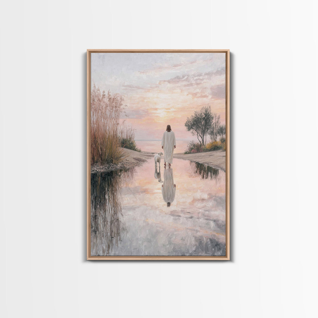 Moonlit Shepherd Road – Framed Canvas Print – Jesus Painting – Christian Art Canvas – Christian Wall Art – Christian Christmas Art – Large