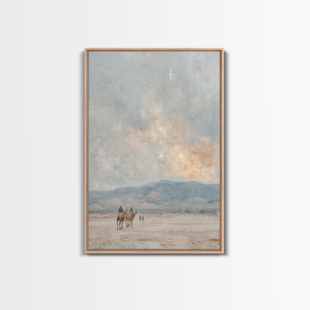 Starry Pilgrims Journey – Framed Canvas Print – Christian Wall Art – Christian Art Canvas – Christmas Art – Christian Christmas Art – Uniqu