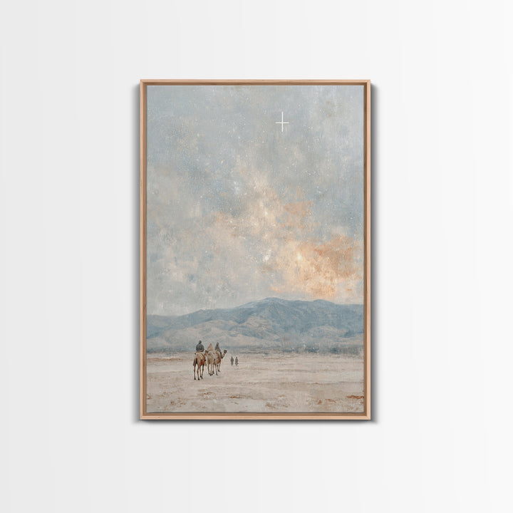 Starry Pilgrims Journey – Framed Canvas Print – Christian Wall Art – Christian Art Canvas – Christmas Art – Christian Christmas Art – Uniqu