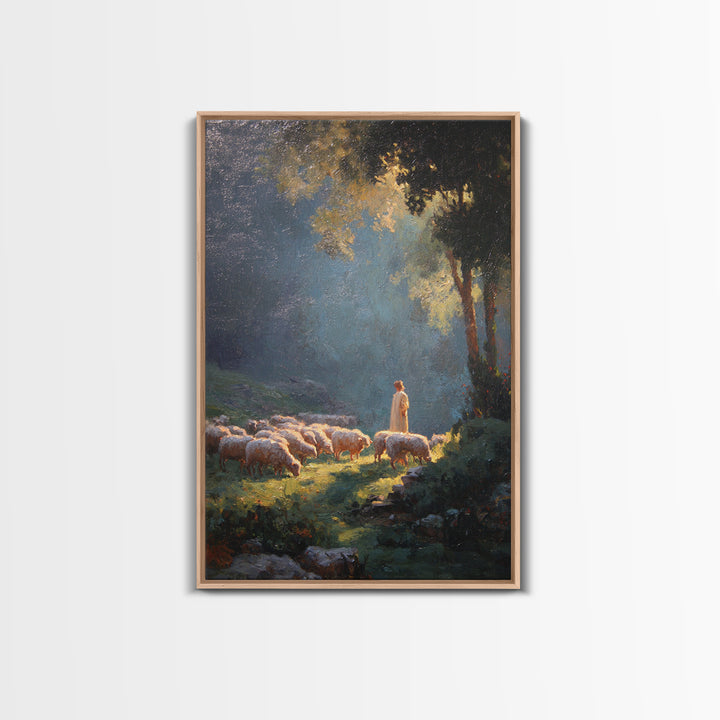 Morning Pasture Light | Framed Canvas Print | Christian Art Canvas | Christian Wall Art | Jesus Painting | Modern Christian Painting | Chri