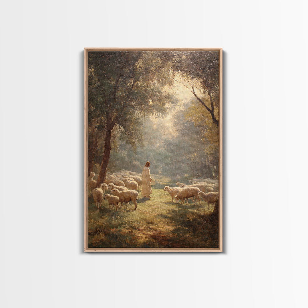 Shepherd’s Peace Meadow – Framed Canvas Print – Christian Wall Art – Jesus Painting – Christian Art Canvas – Christian Art Print – Large Ch
