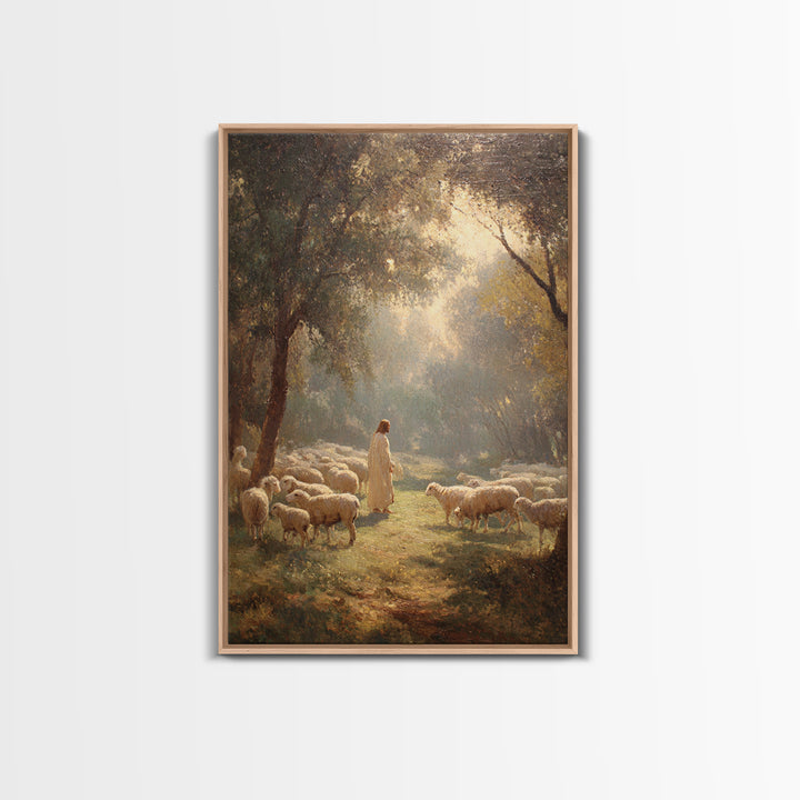 Shepherd’s Peace Meadow – Framed Canvas Print – Christian Wall Art – Jesus Painting – Christian Art Canvas – Christian Art Print – Large Ch