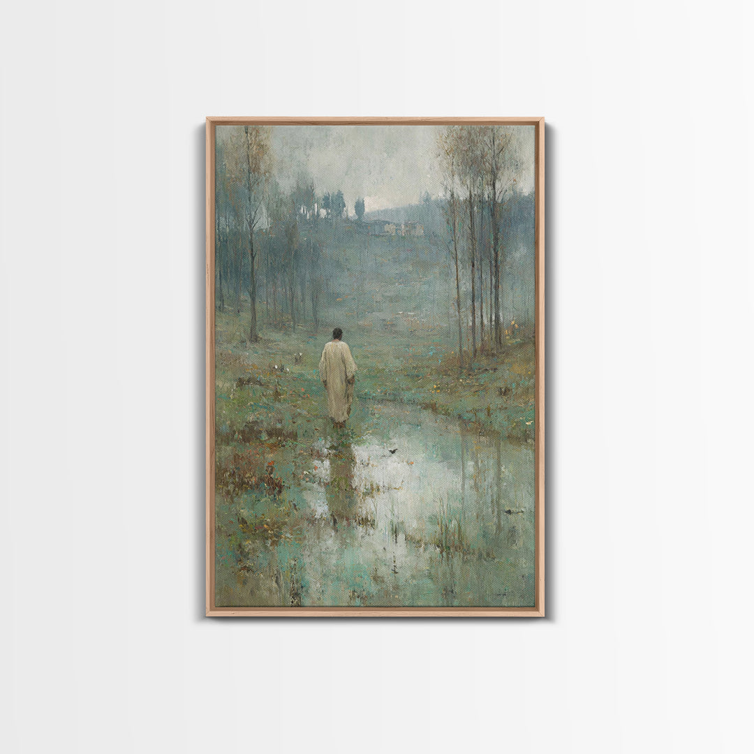Morning Stillness, Framed Canvas Print, Christian Art Canvas, Christian Wall Art, Moody Christian Art, Jesus Painting, Christmas Art Prints