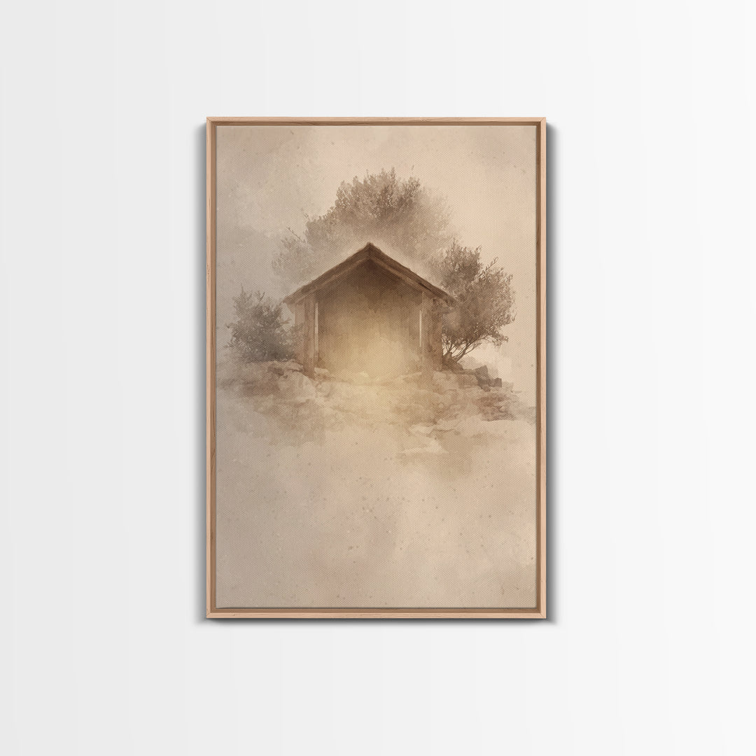 Holy Manger Glow, Framed Canvas Print, Framed Christmas Art, Christian Art Canvas, Christmas Wall Art, Christian Christmas Decor, Christian
