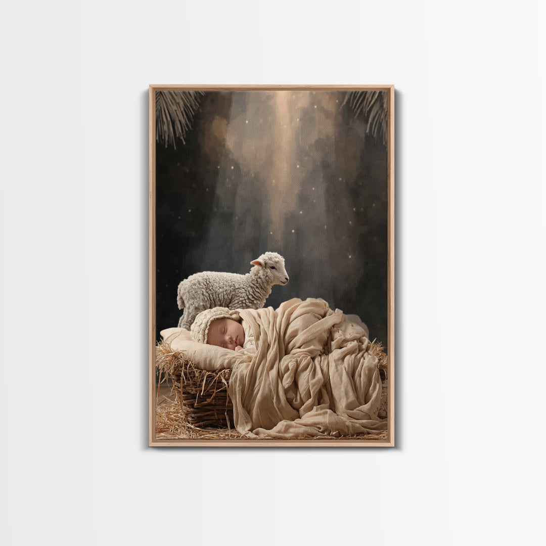 Heaven’s Little One, Framed Canvas Print, Jesus Christmas Art, Christian Art Canvas, Christian Decor For Home, Christian Art Painting, Chri