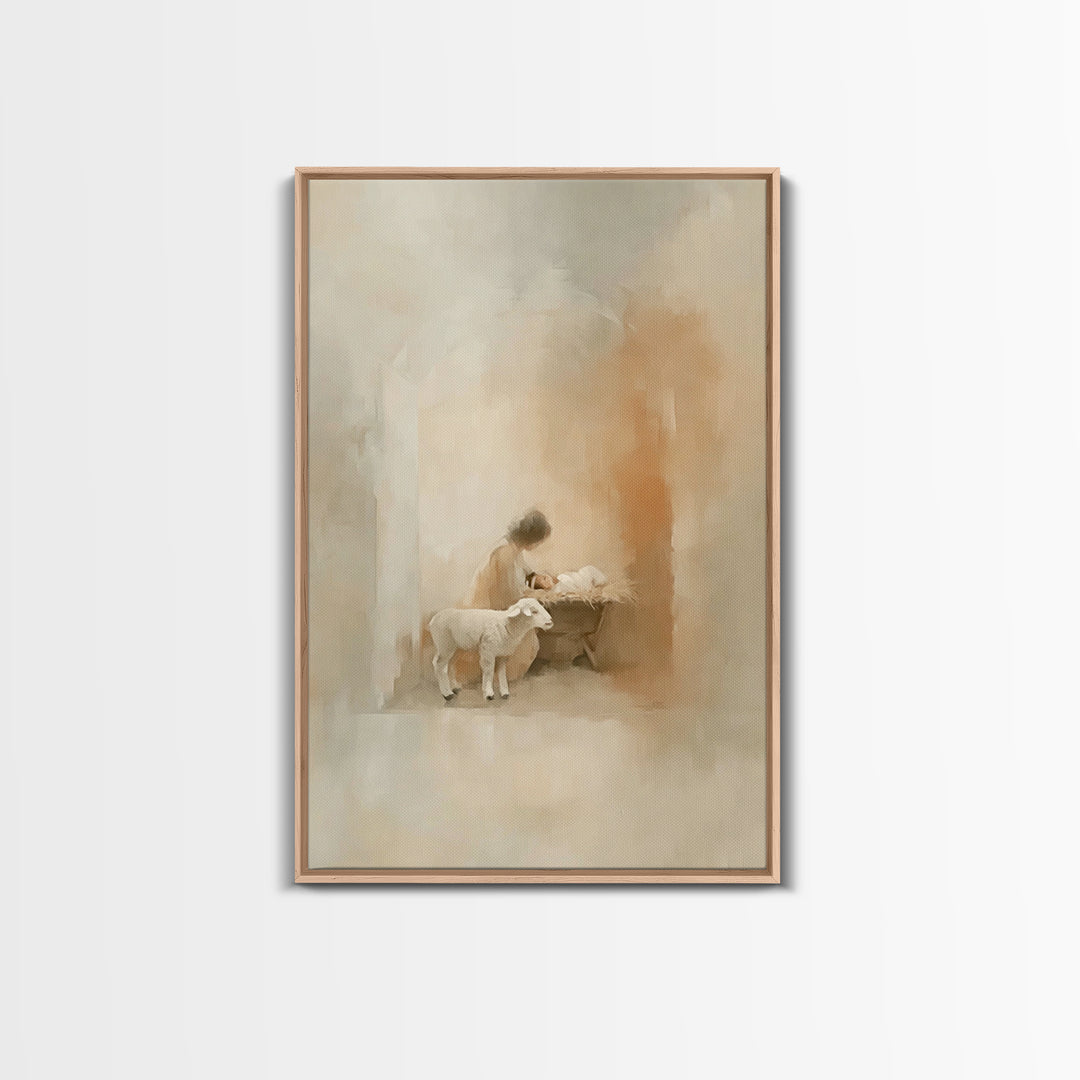 Blessed Manger Scene | Framed Canvas Print | Christian Art Print | Christian Christmas Decorations | Jesus Christmas Art | Christian Painti