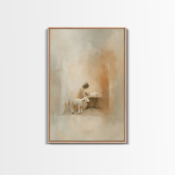 Blessed Manger Scene | Framed Canvas Print | Christian Art Print | Christian Christmas Decorations | Jesus Christmas Art | Christian Painti
