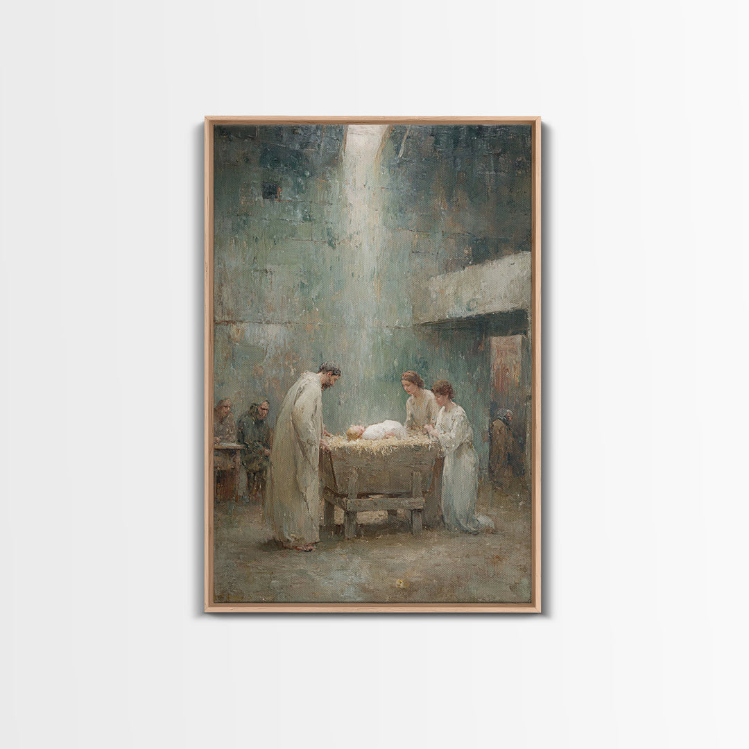 Nativity Blessing, Framed Canvas Print, Christian Wall Art, Birth Of Jesus Painting, Christian Christmas Art, Vintage Christian Art, Christ