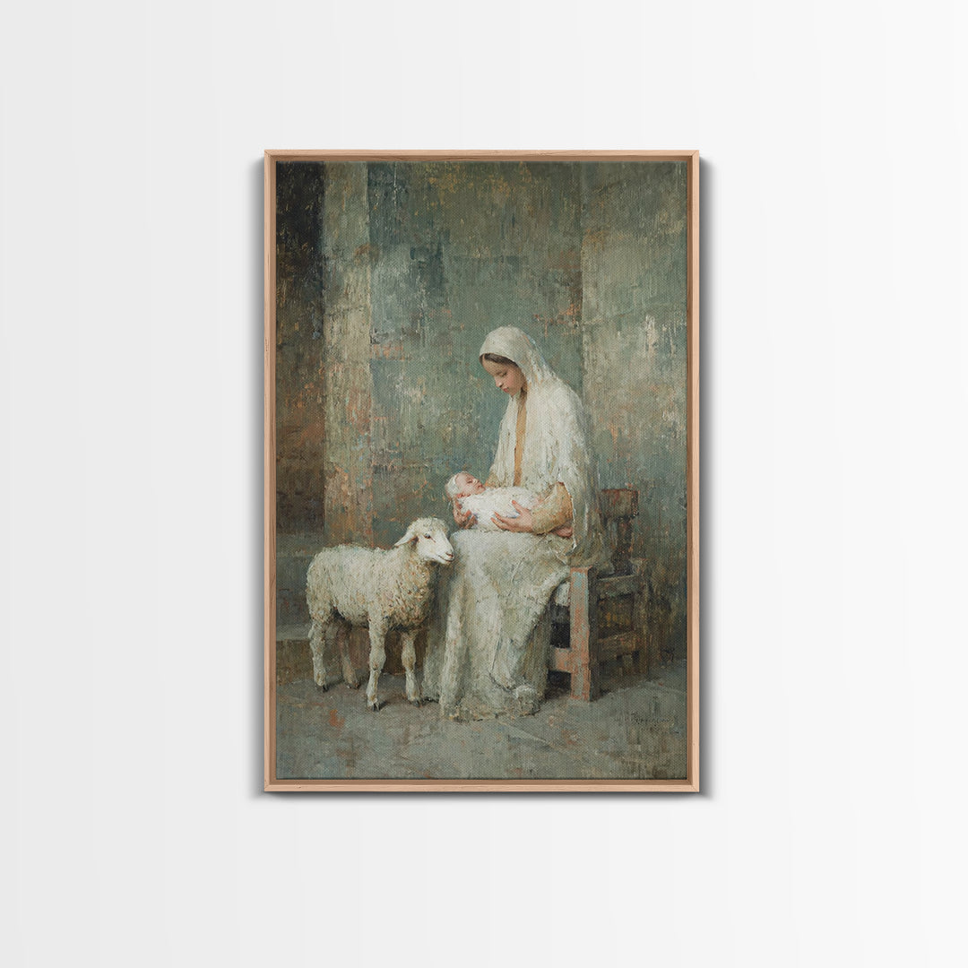 Mother’s Gentle Hope – Framed Canvas Print – Christian Art Painting – Mary And Jesus Painting – Vintage Christian Art – Christian Wall Art