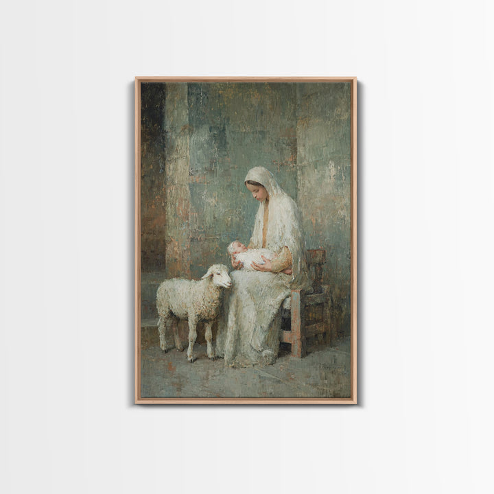 Mother’s Gentle Hope – Framed Canvas Print – Christian Art Painting – Mary And Jesus Painting – Vintage Christian Art – Christian Wall Art