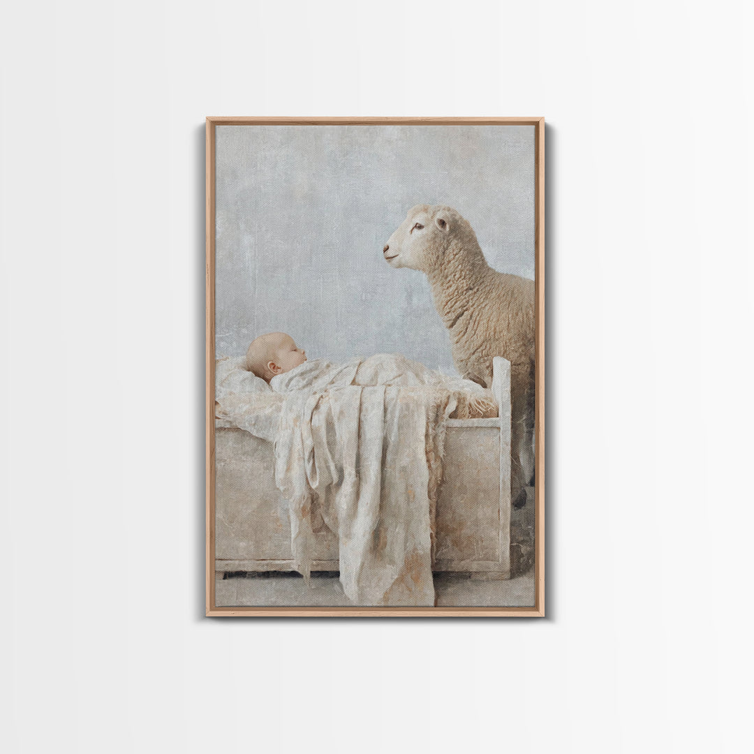 Gentle Manger Peace – Framed Canvas Print – Christian Wall Art – Christian Christmas Art – Jesus Painting – Christian Art Canvas – Christma