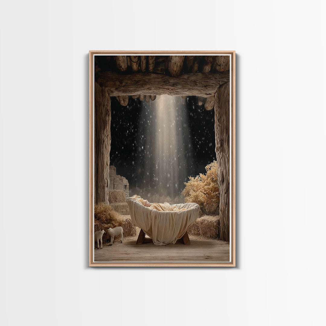 Heaven’s Infant Glow – Framed Canvas Print – Christian Christmas Art – Christmas Wall Art – Christian Art Canvas – Modern Christian Art – C