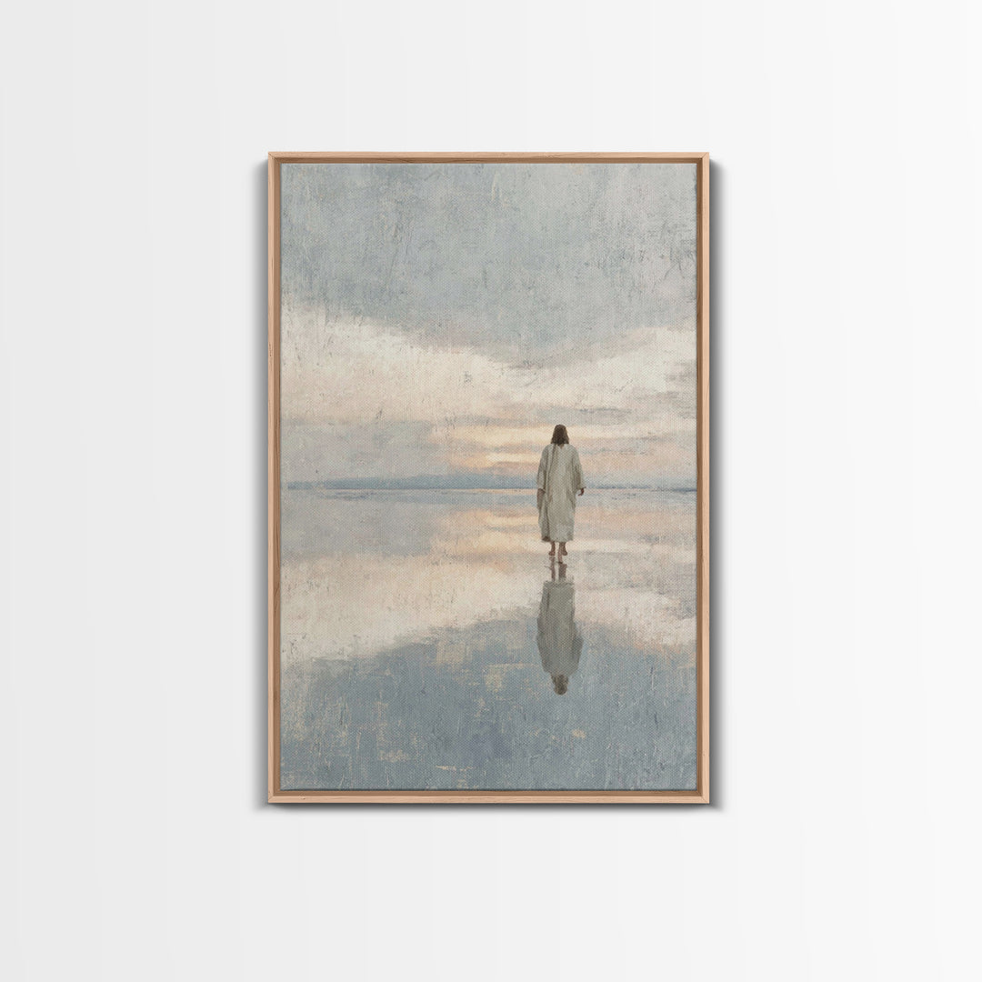 Quiet Water Crossing, Framed Canvas Print, Christian Wall Art, Jesus Painting, Christian Art Canvas, Christian Christmas Art, Christian Dec