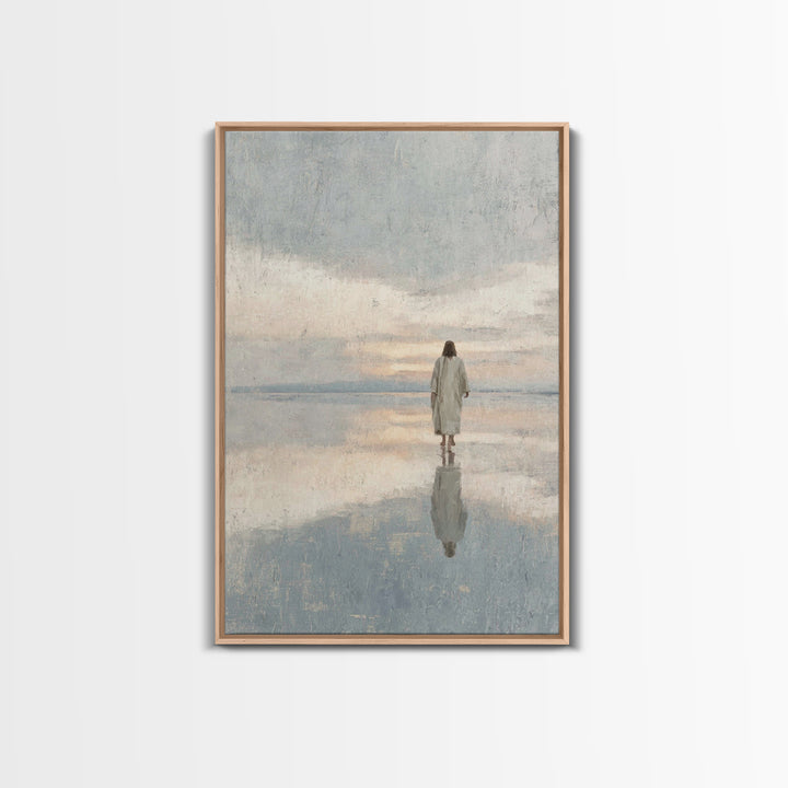 Quiet Water Crossing, Framed Canvas Print, Christian Wall Art, Jesus Painting, Christian Art Canvas, Christian Christmas Art, Christian Dec