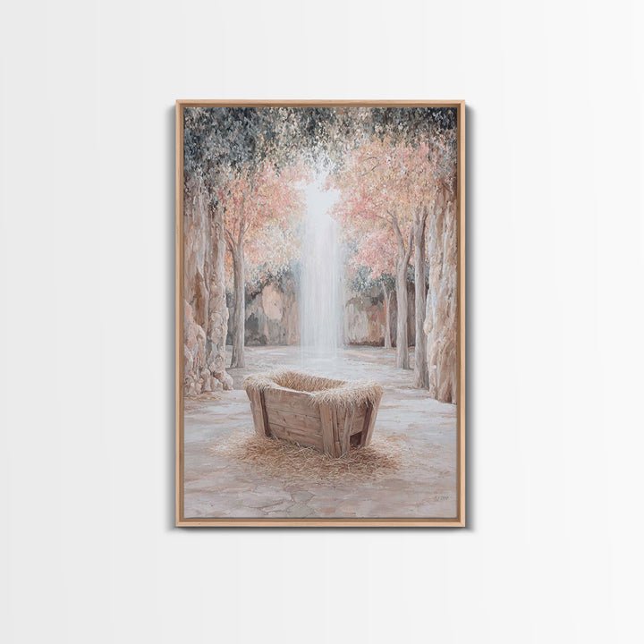 Garden Manger Glow, Framed Canvas Print, Christian Wall Art, Christian Art Canvas, Christmas Art Prints, Modern Christian Art, Christian Ch