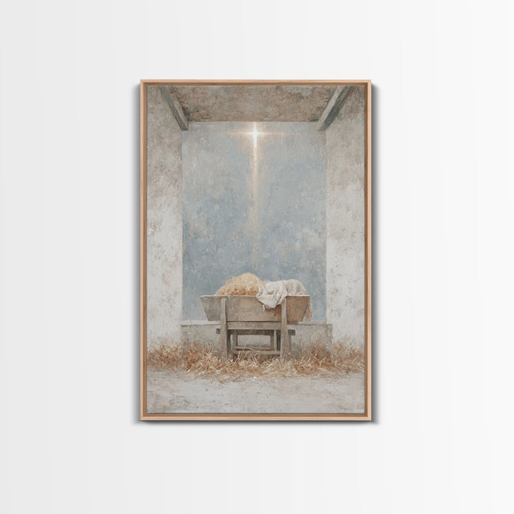 Humble Cradle Light, Framed Canvas Print, Christian Art Canvas, Christmas Wall Art, Subtle Christian Art, Christian Christmas Art, Modern C