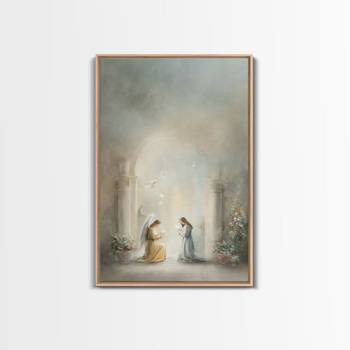 Heavenly Annunciation – Framed Canvas Print – Christian Wall Art – Christian Art Canvas – Vintage Christian Art – Christian Christmas Art