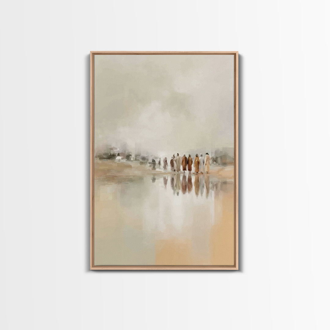 Gathered At Waters, Framed Canvas Print, Christian Art Prints, Christian Wall Art, Abstract Christian Art, Minimalist Christian Art, Christ