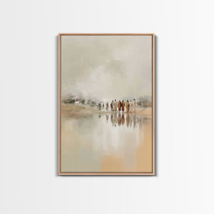 Gathered At Waters, Framed Canvas Print, Christian Art Prints, Christian Wall Art, Abstract Christian Art, Minimalist Christian Art, Christ