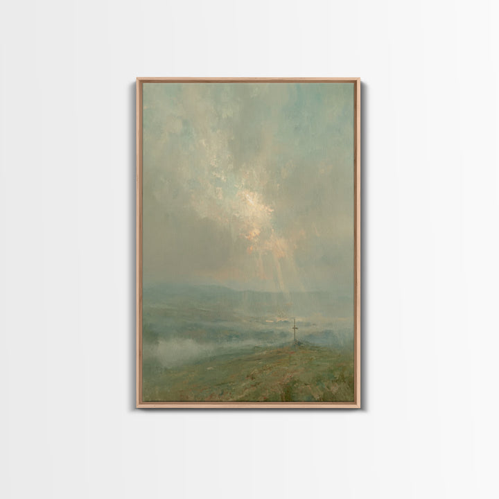 Cross On Horizon – Framed Canvas Print – Christian Art Work – Christian Wall Art – Subtle Christian Art – Christian Art Canvas – Christian