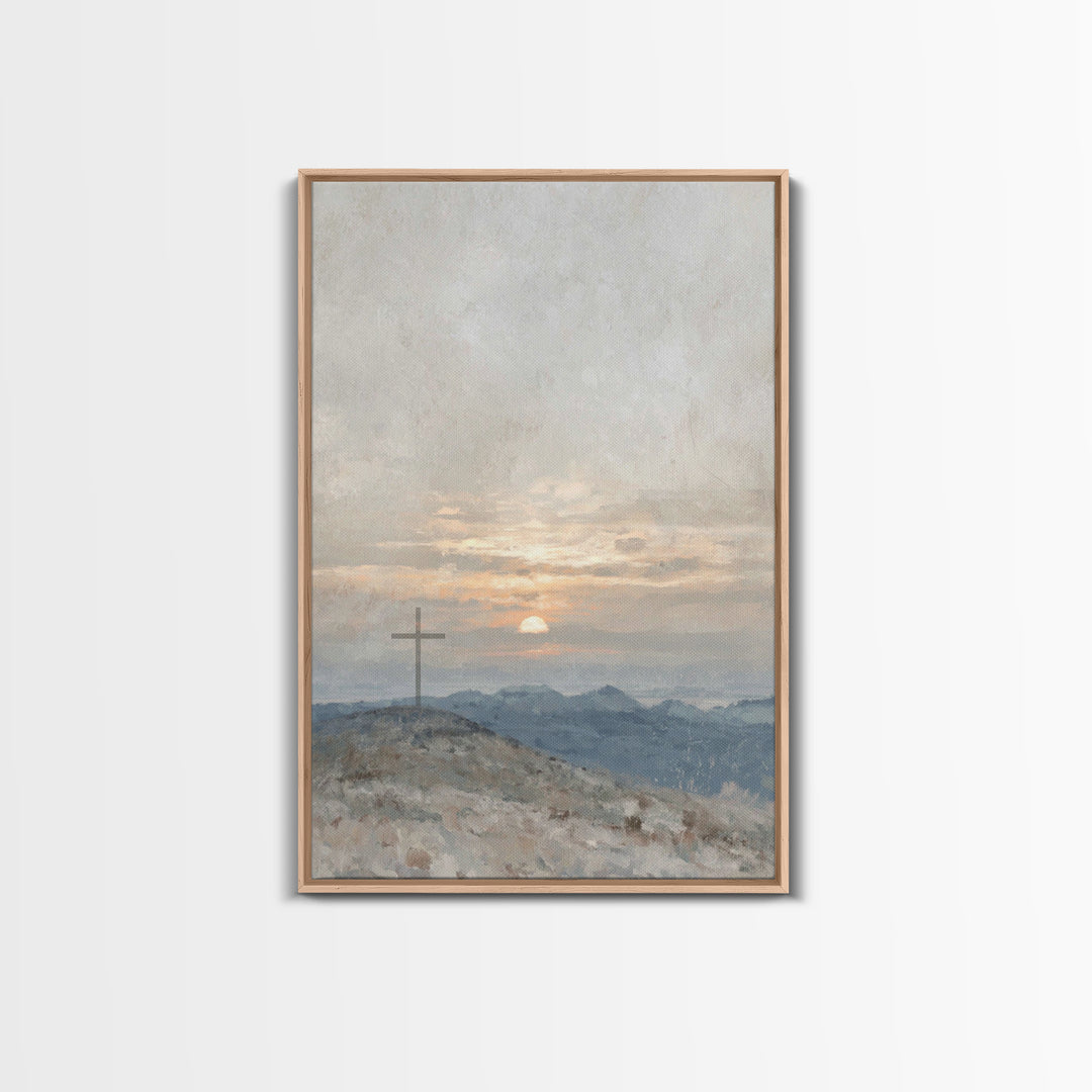Hillside Sunrise, Framed Canvas Print, Christian Art Prints, Christian Wall Art, Christian Art Canvas, Subtle Christian Paintings, Christia