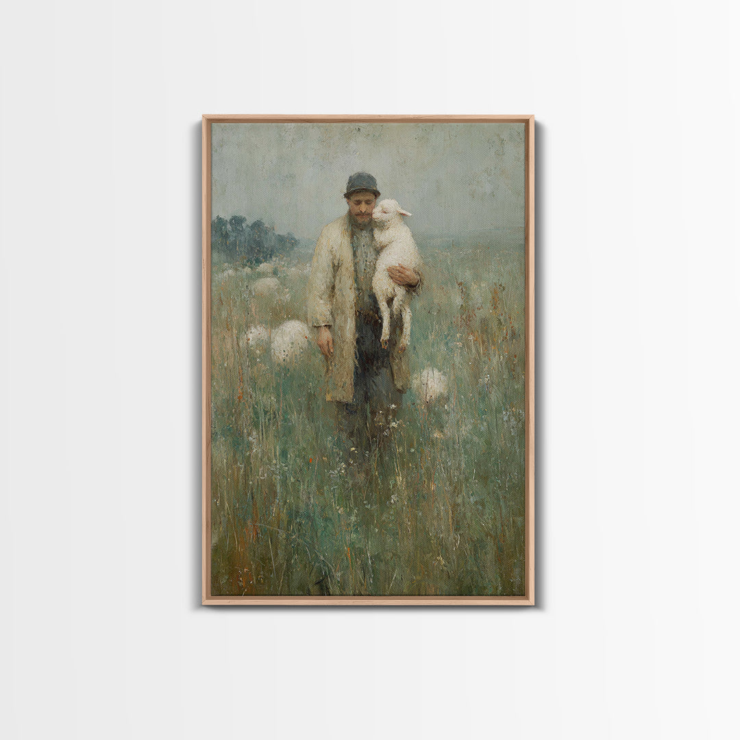Guardian Of Lambs | Framed Canvas Print | Jesus Wall Art | Christian Art Canvas | Modern Christian Painting | Christian Art | Christian Dec