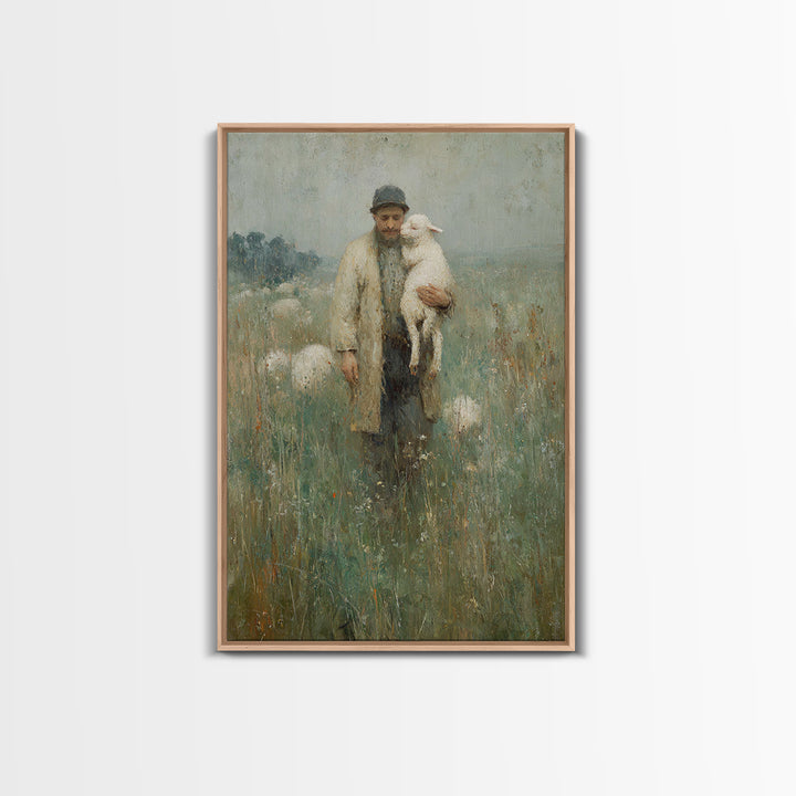 Guardian Of Lambs | Framed Canvas Print | Jesus Wall Art | Christian Art Canvas | Modern Christian Painting | Christian Art | Christian Dec