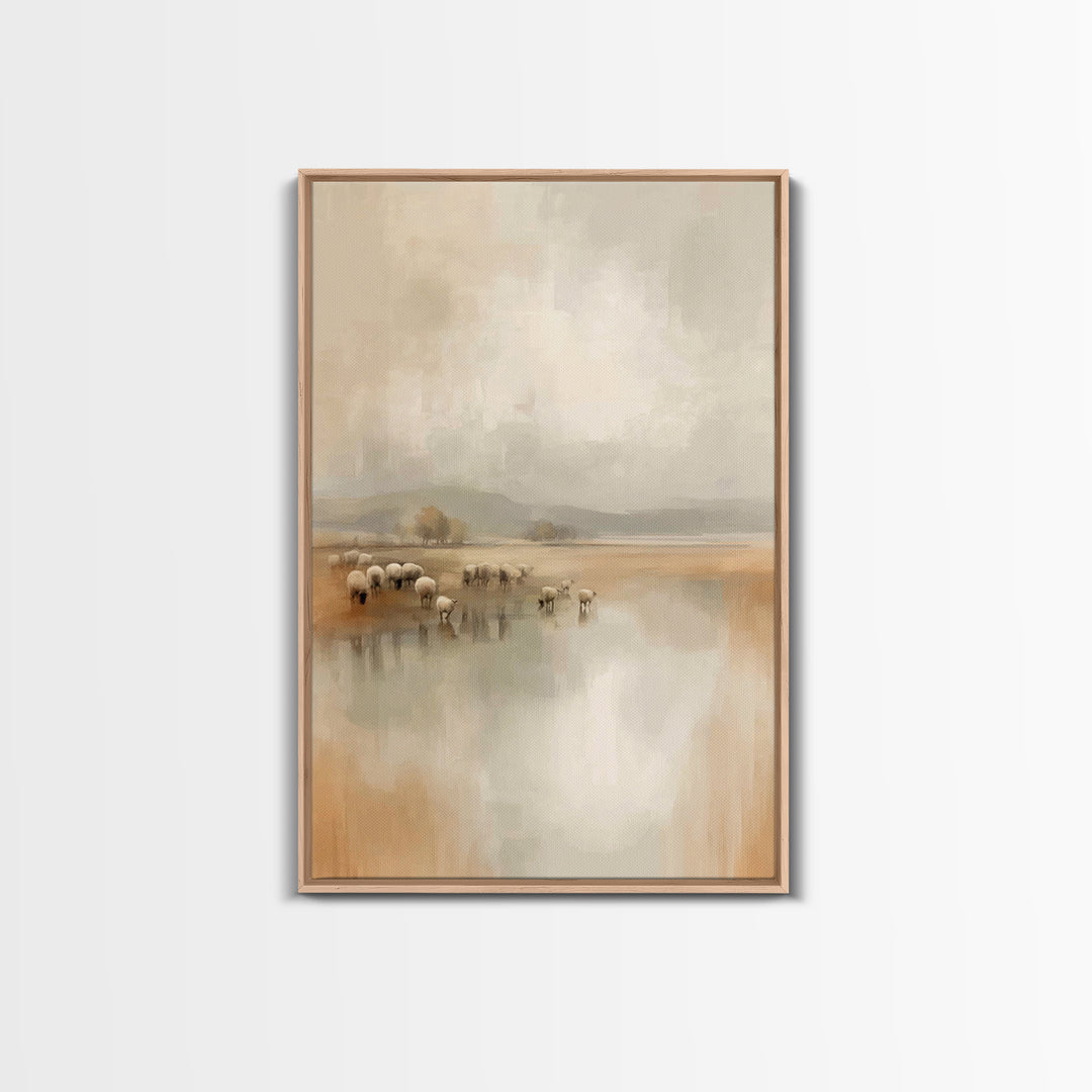 Quiet Pasture Dawn, Framed Canvas Print, Christian Wall Art, Christian Art Canvas, Subtle Christian Art, Christmas Art Prints, Modern Chris
