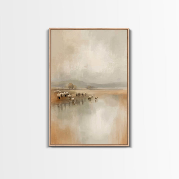 Quiet Pasture Dawn, Framed Canvas Print, Christian Wall Art, Christian Art Canvas, Subtle Christian Art, Christmas Art Prints, Modern Chris