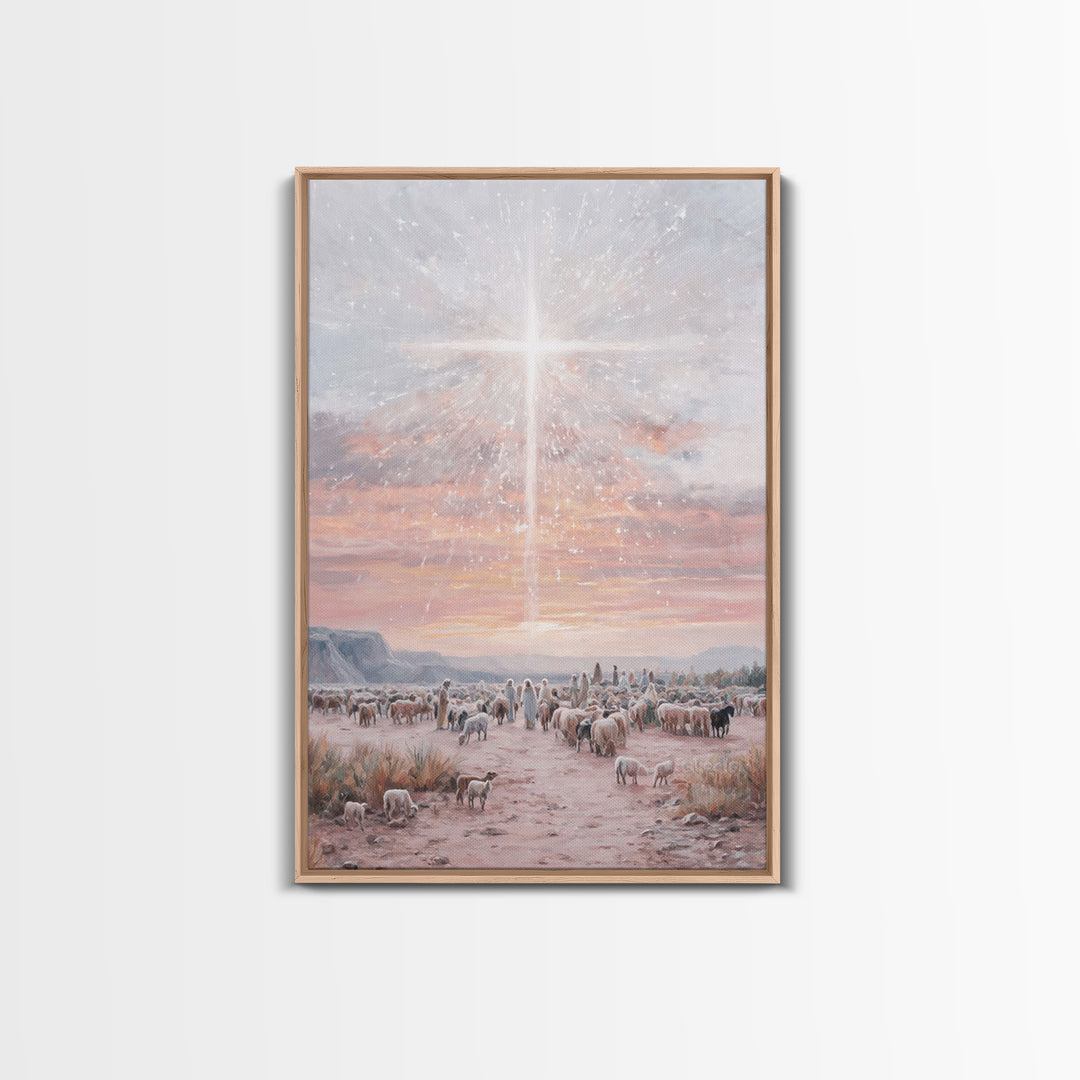 Holy Night Glow, Framed Canvas Print, Christian Christmas Art, Christmas Wall Art, Christian Art Canvas, Moody Christmas Art, Christian Art