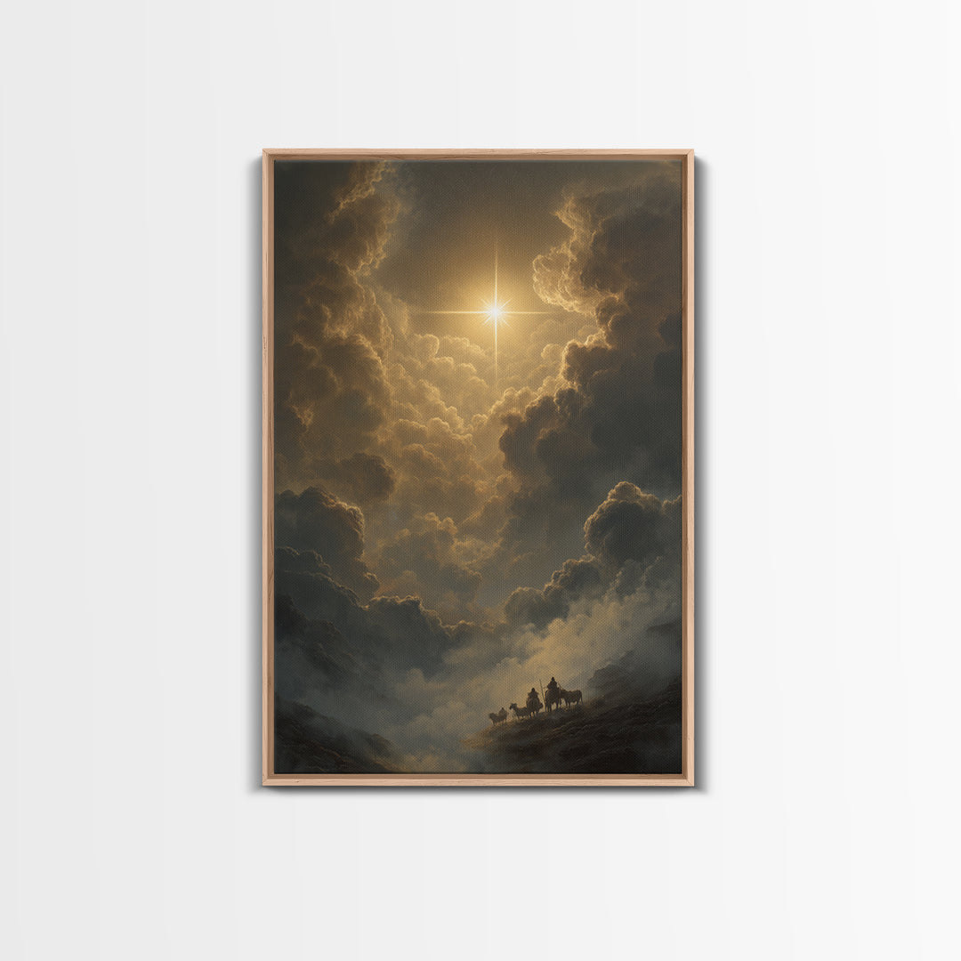Guiding Star Glory – Framed Canvas Print – Christian Christmas Art – Christian Wall Art – Christmas Art Prints – Christian Art Canvas – Moo