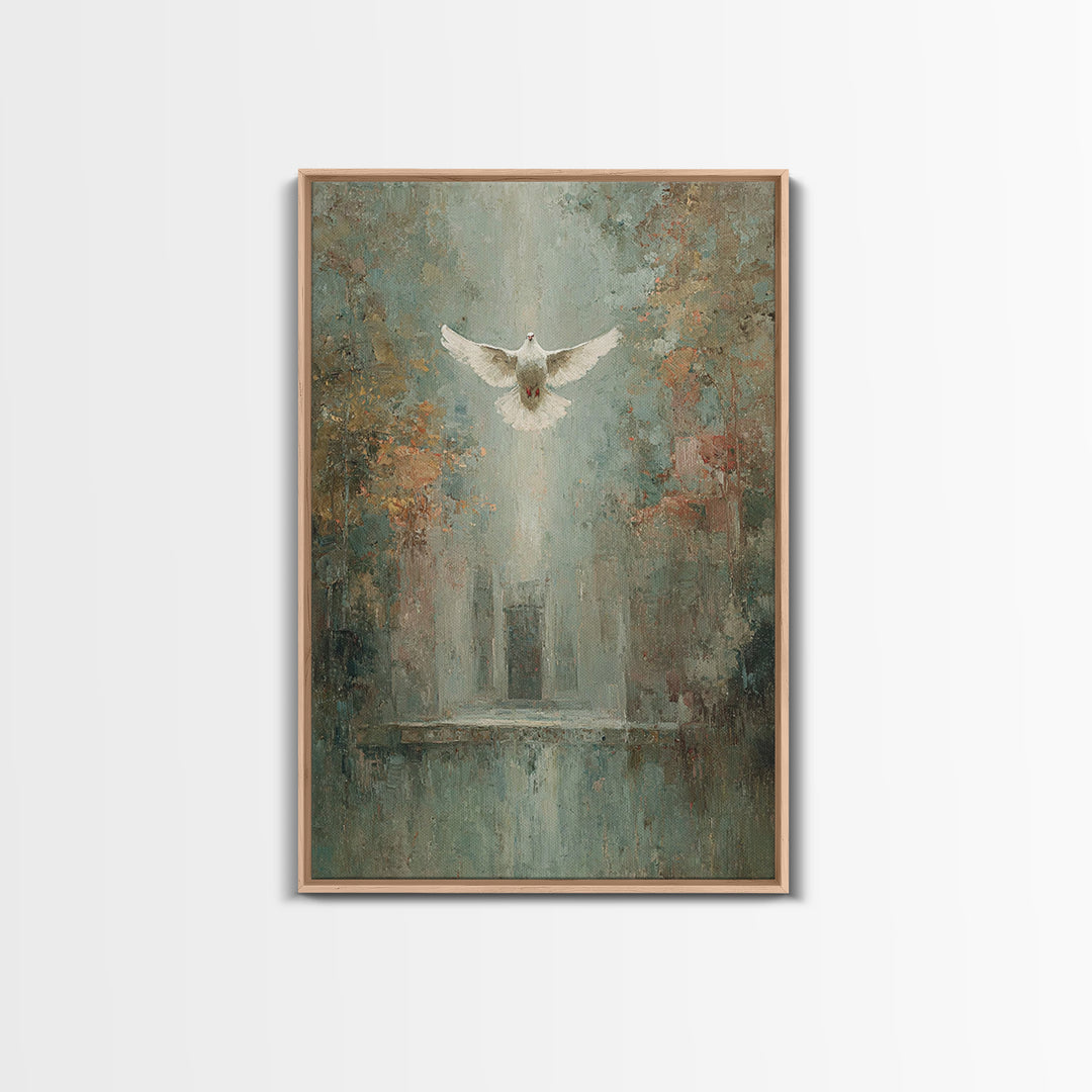 Sanctuary Dawn Dove, Framed Canvas Print, Christian Art Canvas, Christian Wall Art, Christian Art, Christian Decor, Christian Christmas Art