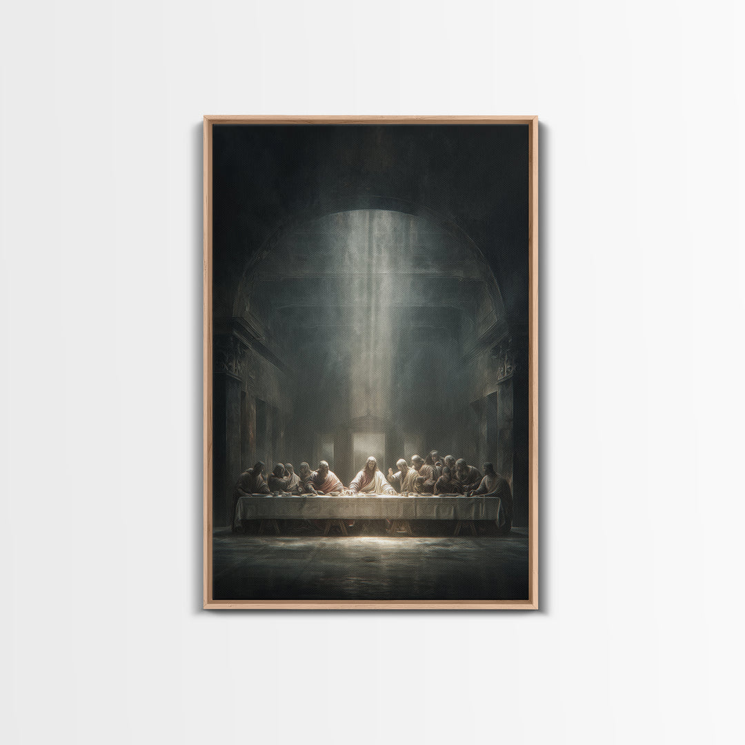 Divine Banquet Light, Framed Canvas Print, Christian Wall Art, Christian Art Canvas, Moody Christian Art, Jesus Painting, Christian Decor