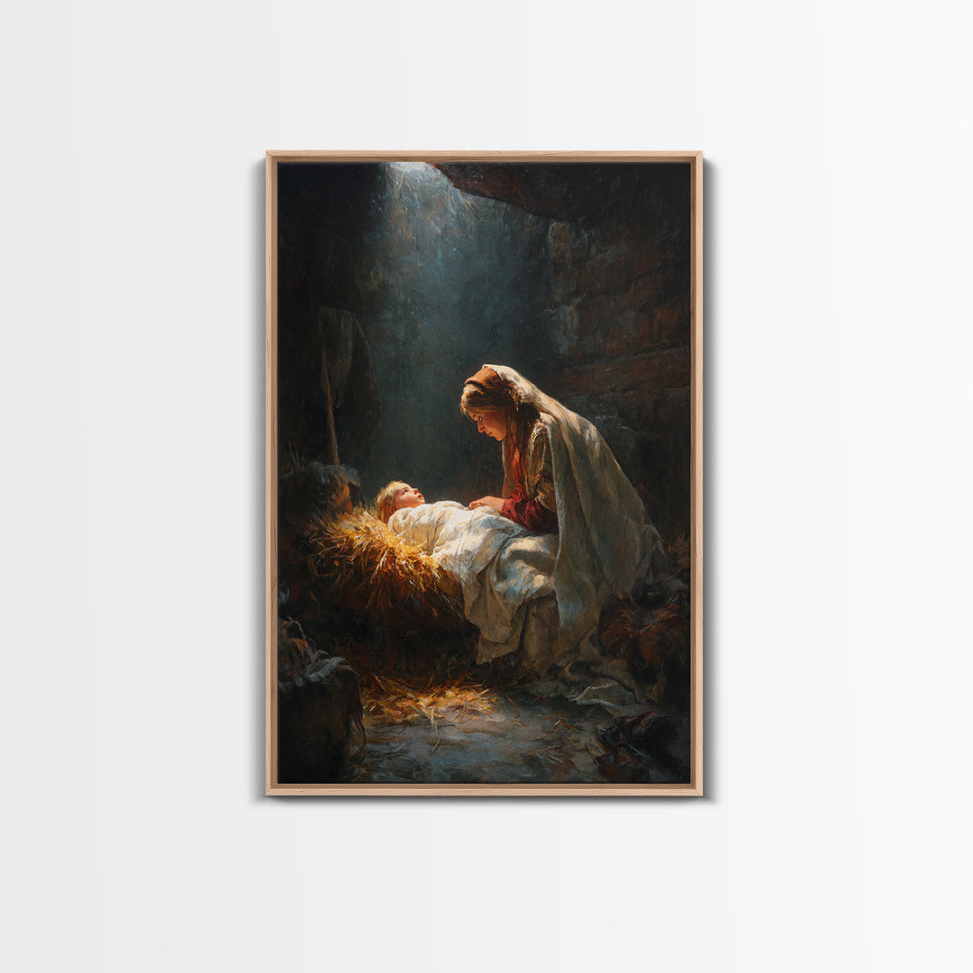 Mary’s Gentle Watch, Framed Canvas Print, Christian Wall Art, Jesus Christmas Art, Christian Art Canvas, Christmas Art, Christian Decor