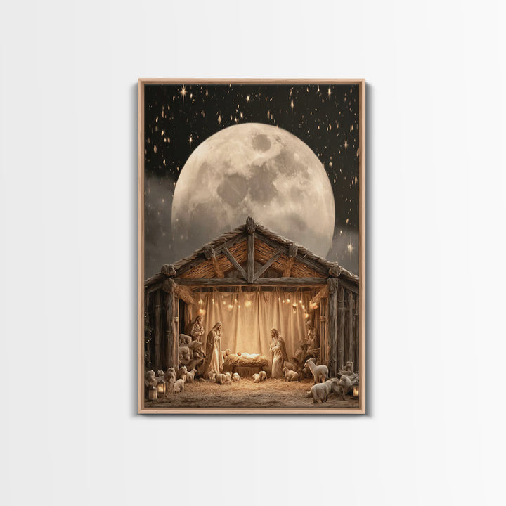 Moonlit Nativity, Framed Canvas Print, Christian Wall Art, Christian Art Canvas, Christmas Art, Christian Christmas Art, Christian Gift Ide