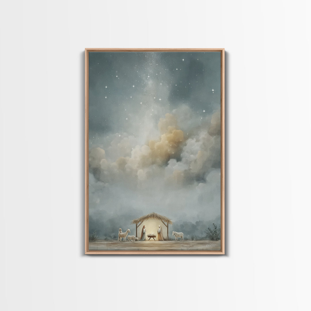 Starfilled Midnight, Framed Canvas Print, Christian Wall Art, Christian Art Canvas, Christmas Art, Christian Christmas Art, Christian Decor